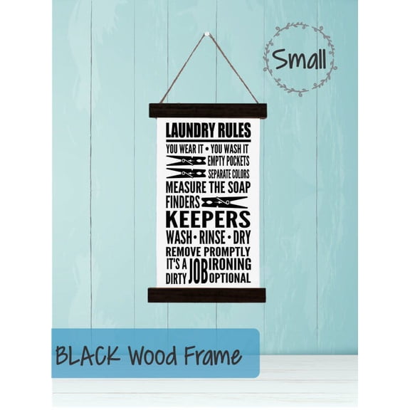 Black Wood Canvas Sign Wall Hanging, Laundry Room Words Wall Art Print 9x15-Inch