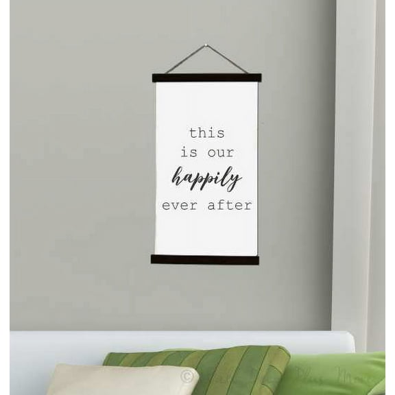 Black Wood Canvas Sign Wall Hanging This Is Our Happily Ever After Wall Art 15x16-Inch