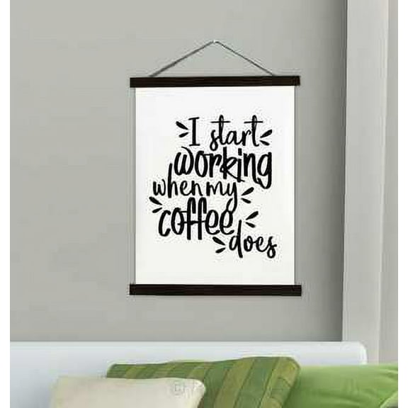 Black Wood Canvas Sign Wall Hanging, When Coffee Start Working Quote Kitchen Wall Art 23x30-Inch