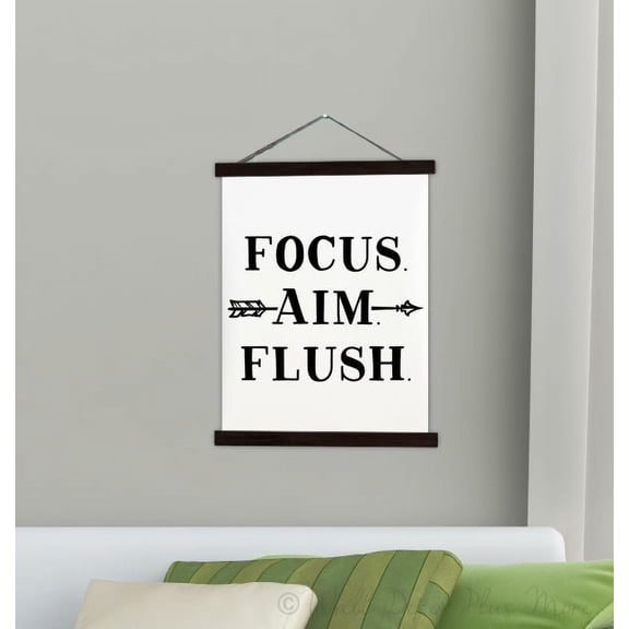 Black Wood & Canvas Wall Hanging Focus Aim Flush Bathroom Décor Wall Art Sign Large 19x24-Inch