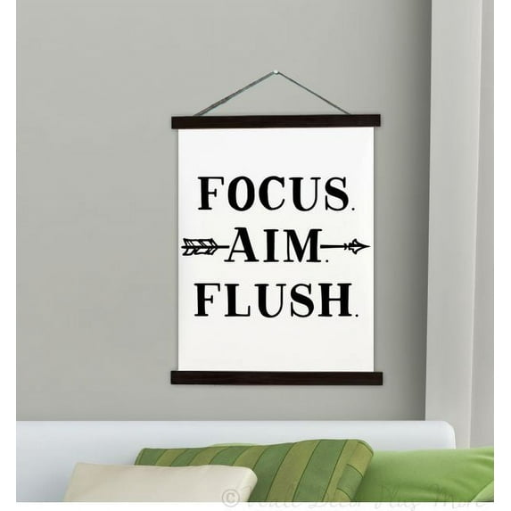Black Wood & Canvas Wall Hanging Focus Aim Flush Bathroom Décor Wall Art Sign XL 23x30-Inch