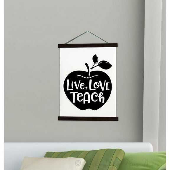 Black Wood & Canvas Wall Hanging Live Love Teach Teacher Wall Art School Décor Sign Large 19x24-Inch