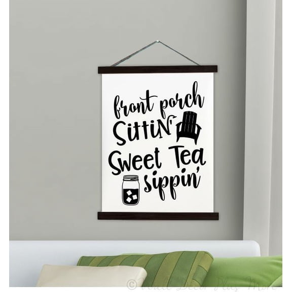 Black Wood & Canvas Wall Hanging Sweet Tea Sippin Porch Décor Wall Art Sign XL 23x30-Inch