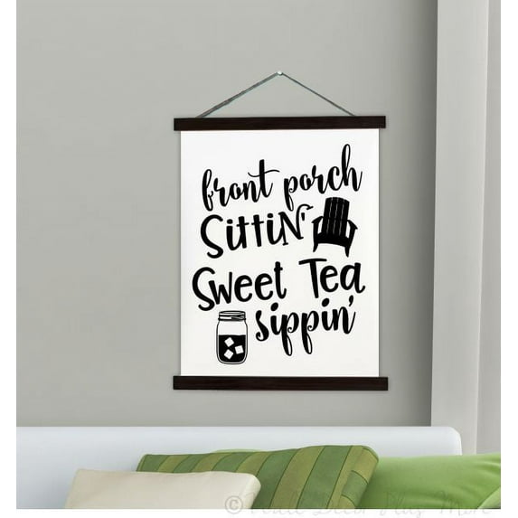 Black Wood & Canvas Wall Hanging Sweet Tea Sippin Porch Décor Wall Art Sign XL 23x30-Inch