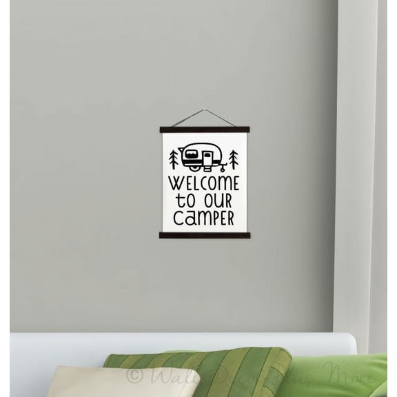 Black Wood & Canvas Wall Hanging Welcome To Our Camper Quote Retro RV Wall Art Small 12x14.5-Inch