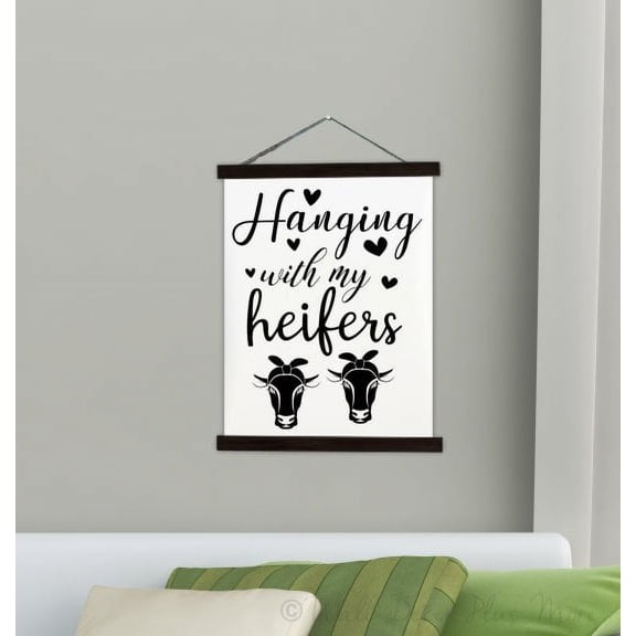Black Wood, Canvas Wall Hanging with My Heifers Sign Cow Art Farm Girl Quote Décor 19x24-Inch