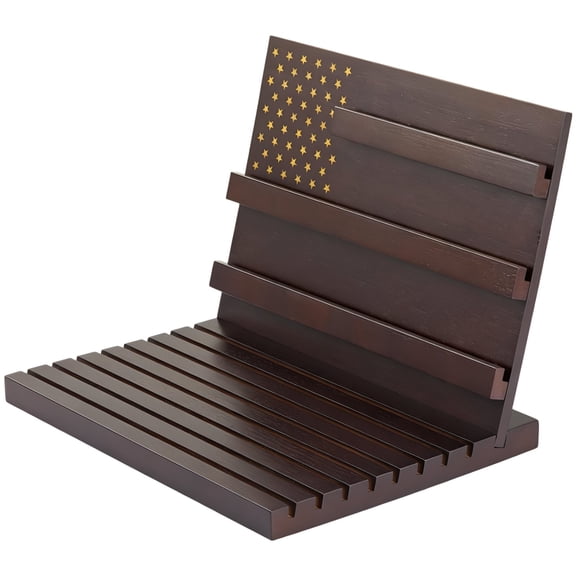 Black Wood Challenge Coin Display Stand, Multi-Layer Solid Wood Holder Rack, 12 x 8.5 x 8.5 in Tilted Design for Veteran Coinage Display, Collectibles Organizer, Award Storage