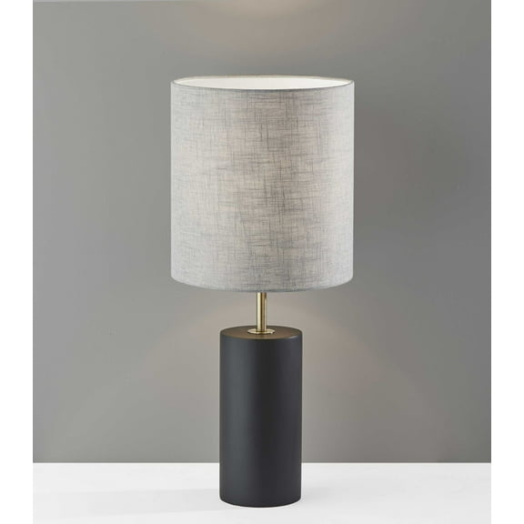 Black Wood Circular Block Table Lamp