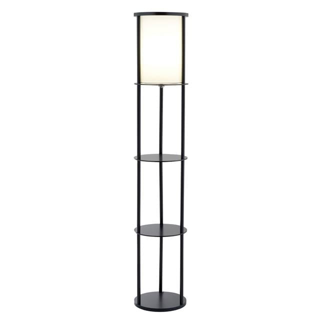 Black Wood Floor Lamp with Circular Storage Shelves
