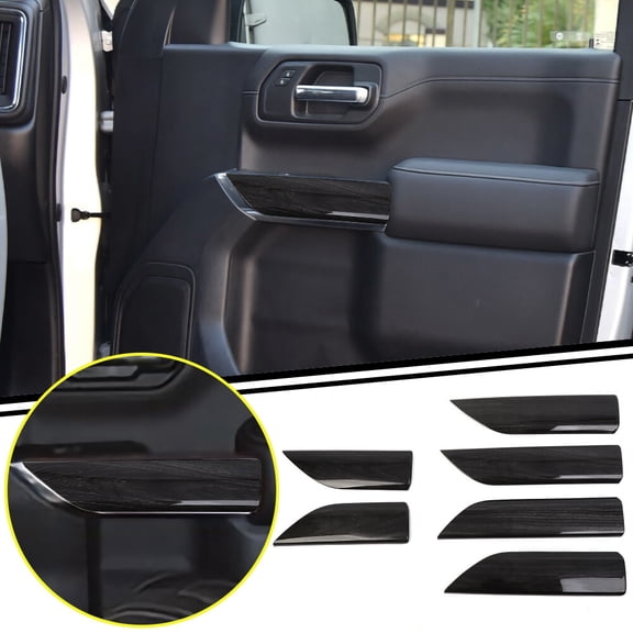 Black Wood Grain Door Interior Panel Trim Cover Decor For Chevy Silverado 2019+