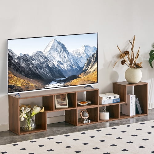 Black Wood Grain MDF TV Stand, Expandable Modular Media Console, Customizable Entertainment Center with Open Storage Shelves, Free-Combination TV Stand for Living Room, Bedroom, Office, Nut-Brown
