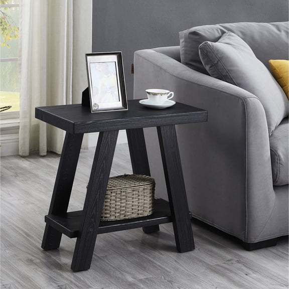 Black Wood Grain Veneer | Side Table for Small Spaces with Shelf | Optimize Your Room Layout