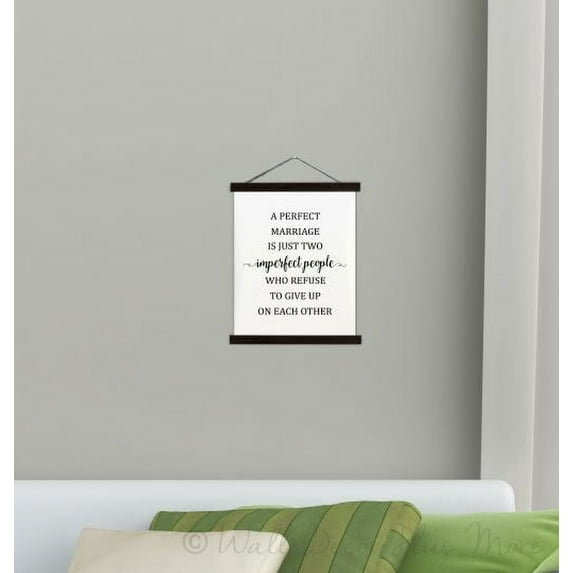 Black Wood & Hanging Canvas Wall Art, A Perfect Marriage Is Imperfect People, Wall Sign Bedroom Décor Small 12x14.5-Inch