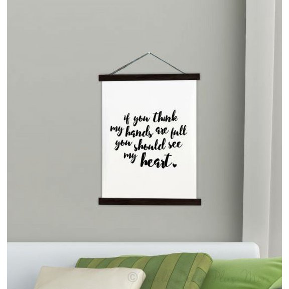 Black Wood & Hanging Canvas Wall Art Hands Full See My Heart Mom Sign Quote Wall Decor Large 19x24-Inch