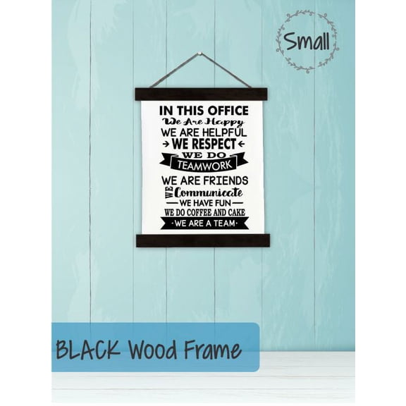 Black Wood & Hanging Canvas Wall Art In This Office.. We Are A Team Wall Décor Sign Small 12x14.5-Inch