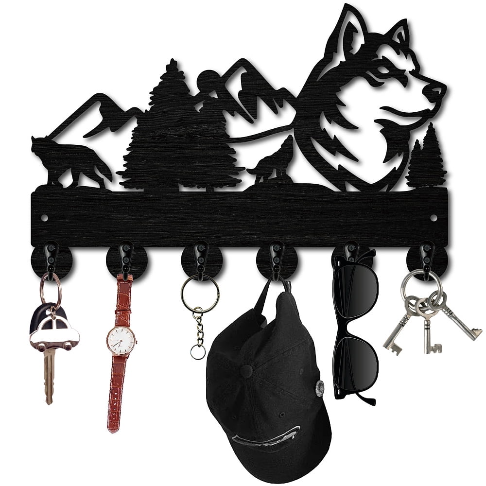Black Wood Iron Wall Mounted Hooks Hangers Decorative Organizer Rack ...