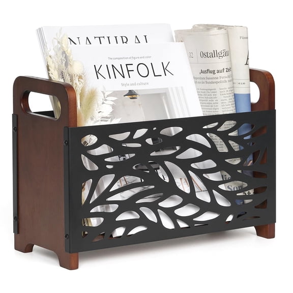 Black Wood Magazine Organizer Rack For Books Newspapers Mail