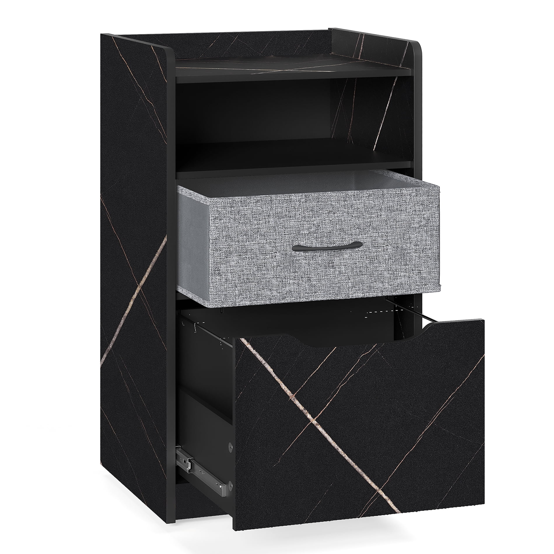 Black Wood Mobile Vertical Filing with Drawers for A4/Letter