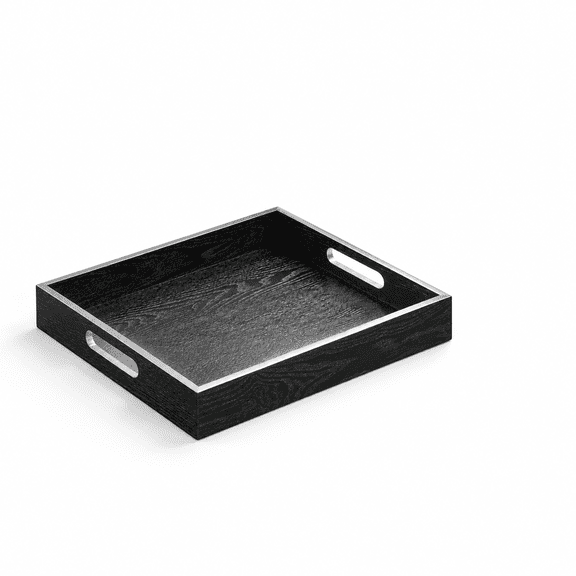 Black Wood Rectangle Serving Tray With Handles, Large Vanity Platter