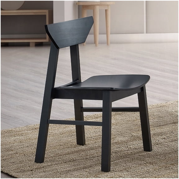 Black Wood Side Chairs Set of 4, Modern Curved Back Kitchen Dining Room Furniture
