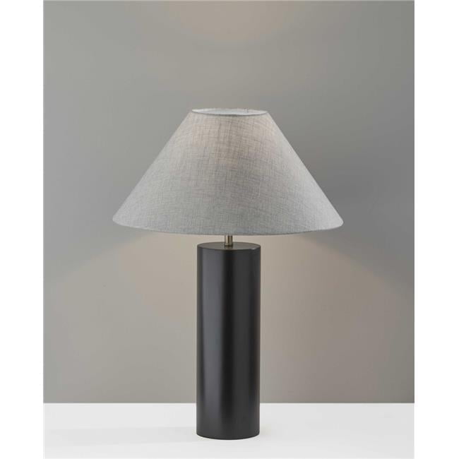 Black Poplar Wood Table Lamp with Light Gray Shade