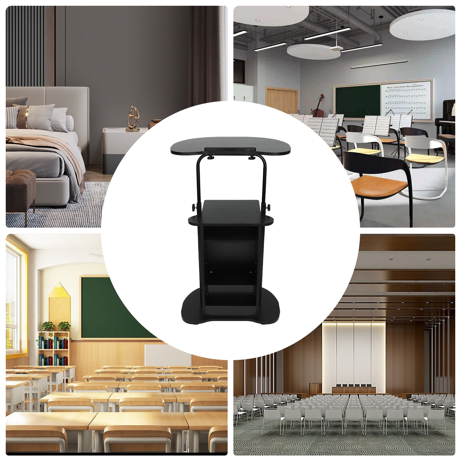 Black Wooden 23.62x14.57-Inch Height-Adjustable Movable Platform ...