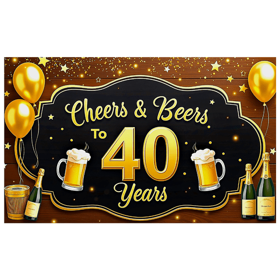Black Wooden Background Golden Decorated Cheers Beers 40 Years Banner Party Supplies Photography Props Birthday Decoration Anniversary Celebrations Event Decorations