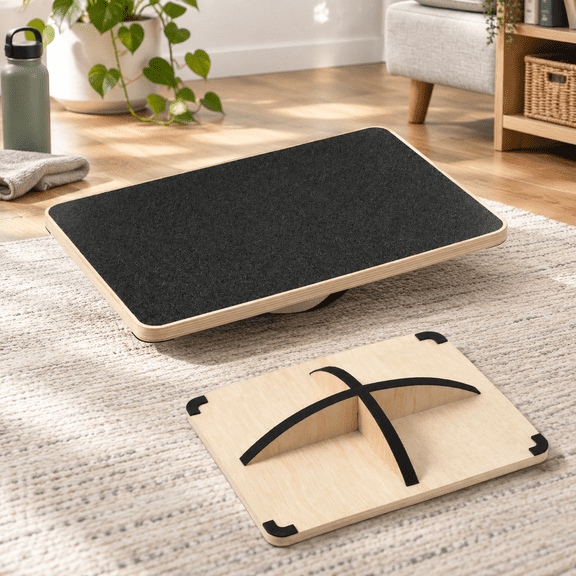 Black Wooden Balance Board, Extra-Large Anti-Slip Wobble Rocker for Core &