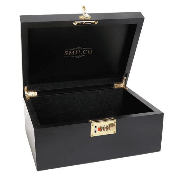 Smilco Acacia Wood Storage Box with Password Lock for Recipes