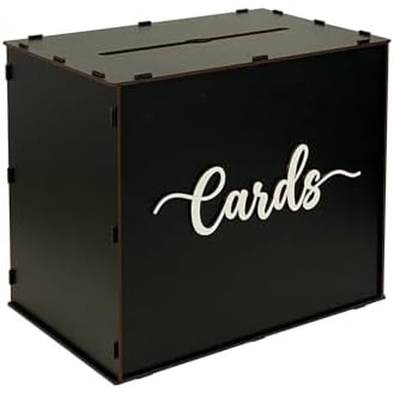 Black Wooden Card Box 12x8x10 Inch Gift Card Box for Wedding Birthday Baby Shower Graduation Party