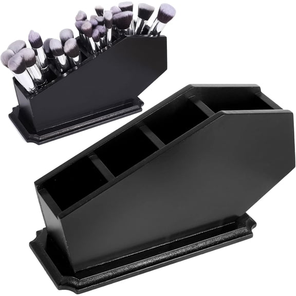 Black Wooden Coffin Shape Makeup Brush Holder, Gothic Vanity Organizer, Spooky Halloween Decor Storage Box 11x6x4 Inches, Witchy Gift for Women