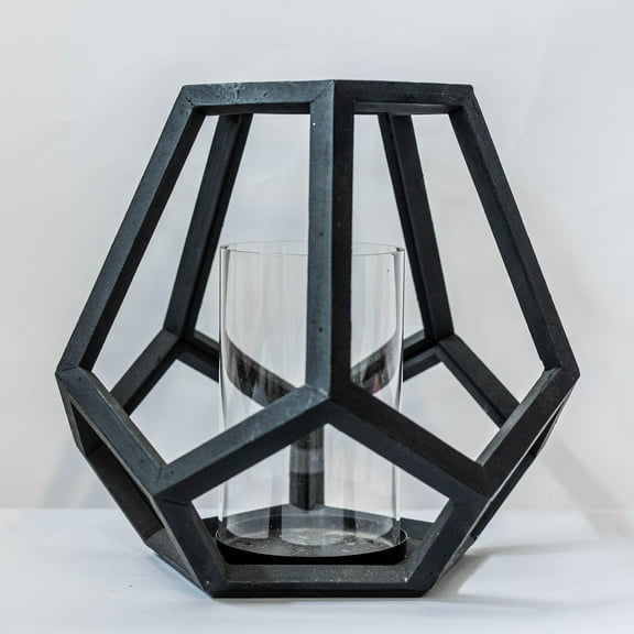 Black Wooden Frame Pillar Candle Holder