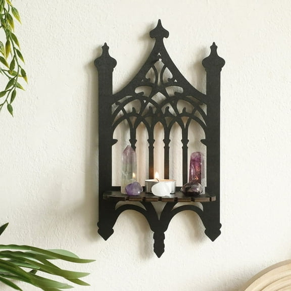 Black Wooden Gothic Fence Type Wall-Hung Shelf Furnishing Bedroom Decoration Shelf y8263