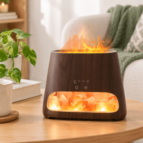 Black Wooden Grain 2-in-1 150ml Oil Diffuser with Himalayan Salt Lamp