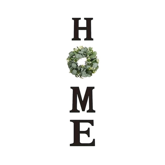 Black Wooden Letter Wreath Hanging Decor Spring Alphabet Wall Sign for Home Front Door Indoor Outdoor Welcome Decoration