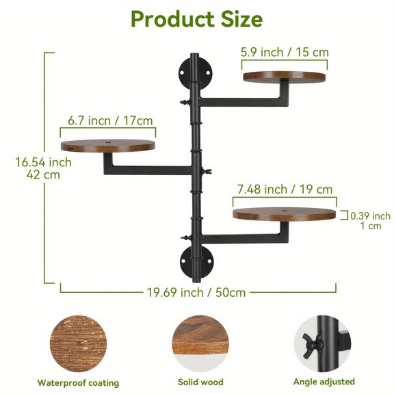 Black Wooden Plant Stand with Rotating Sills, 3-Tier Design for Wall Use, 180-Degree Rotation, Mid-Century Style for Indoor And Outdoor Decor