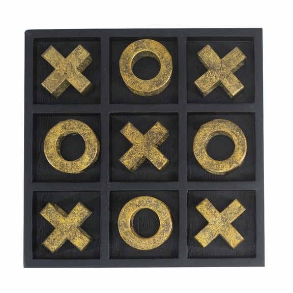 Black Wooden Tic-Tac-Toe Game Set with Gold Iron Pieces