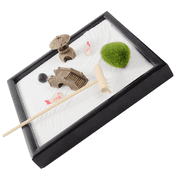 Black Wooden Zen Garden, Meditation Sand Tray Kit, with Natural White Sand, Mini Rake, Rocks, Resin Pagoda, DIY Japanese Decor for Desk, Home, Office