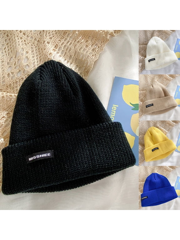 Black Wool Beanie Hat for Men WomenCotton Polyester Warm Double Knit Cuff Beanie CapM