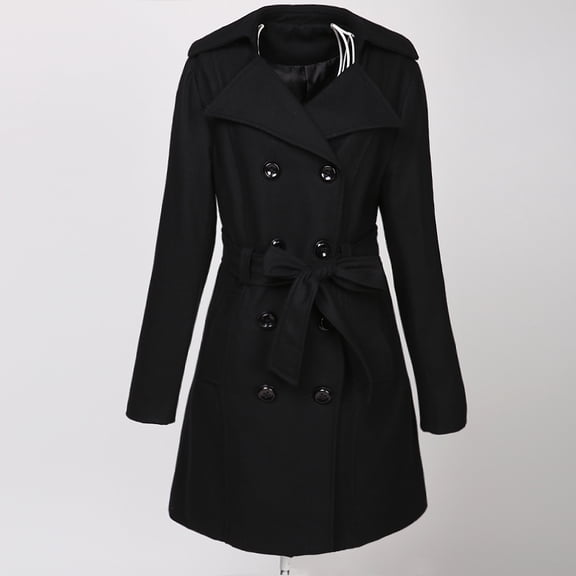 Black Wool Blend Mid-Length Wool Blend Double-Breasted Coat