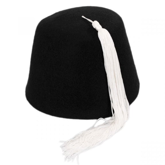 Black Wool Fez with White Tassel - S - Black