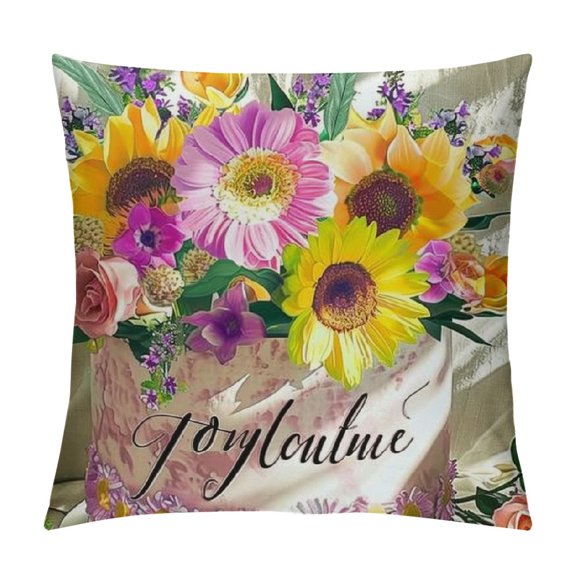 Black Word Art Quote You are My Sunshine Orange Sunflowers Pink Rose Flowers Decorative Throw Pillow Cover Case Home Living Room Bed Sofa Car Square