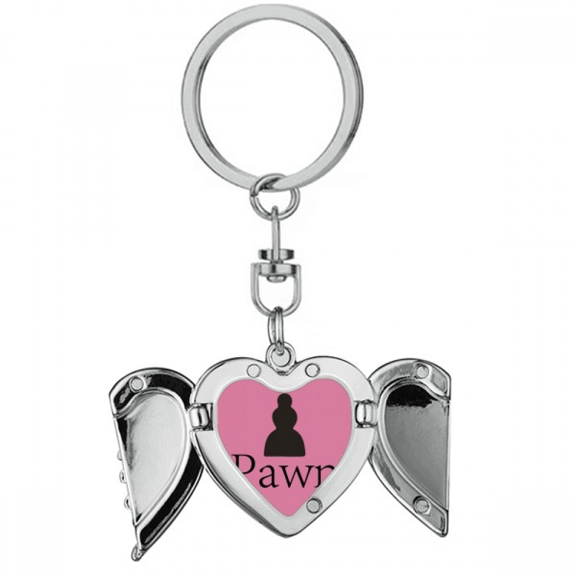 Black Word Chess Game Heart Angel Wing Key Chain Holder