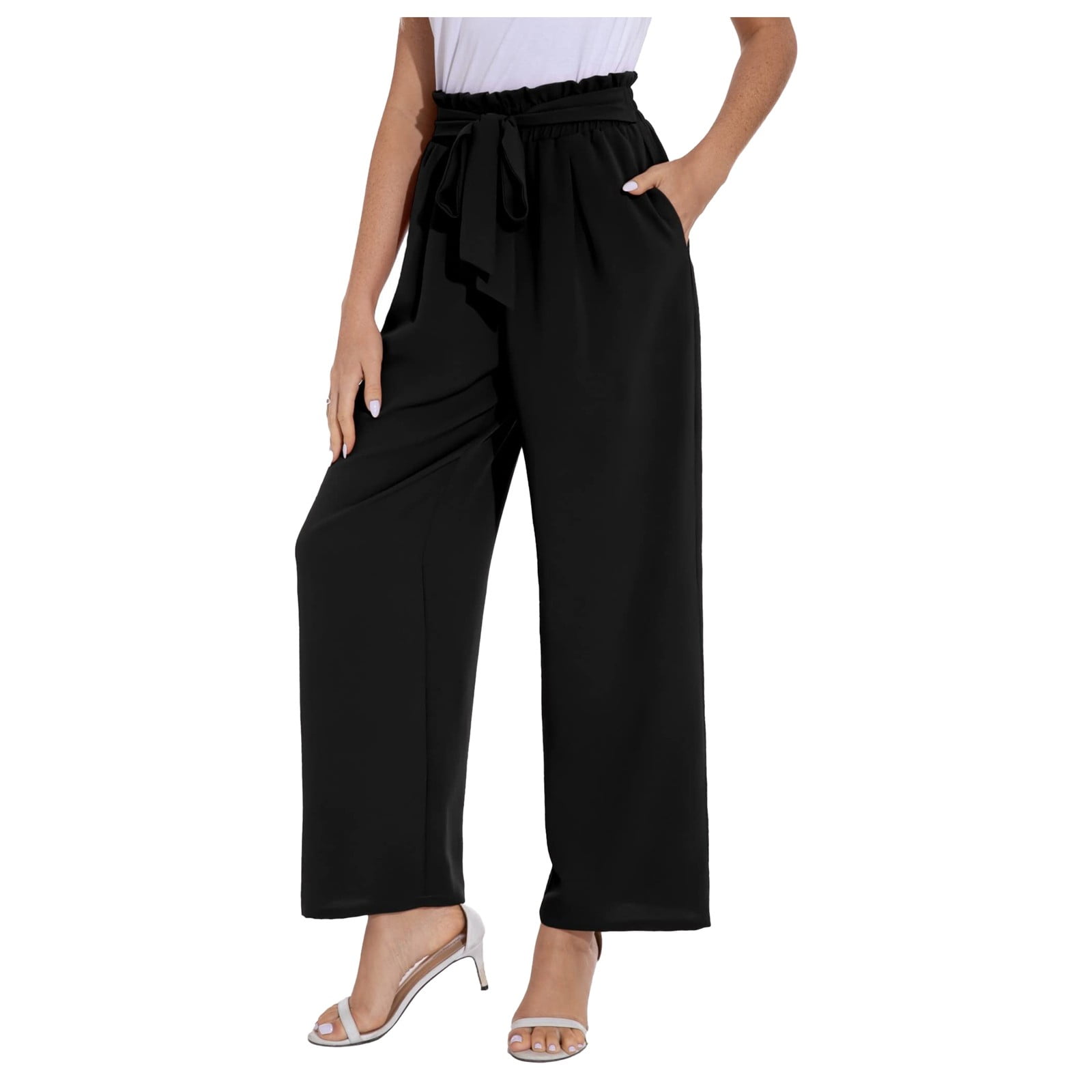 Black Work Pants Women Women's Casual Fashion Solid Color Pants Partial ...