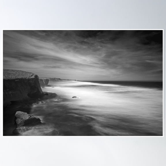 Black World. Black And White Landscape. Atlantic Ocean Meets The Portuguese Coast. Poster Wall Art, Modern Wall Decor, 8x12 UNFRAMED