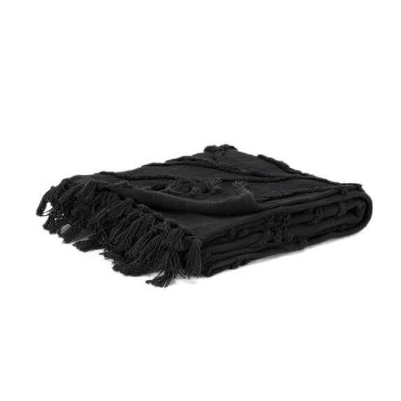 Black Woven 100 Percent Textured Cotton Throw Blanket