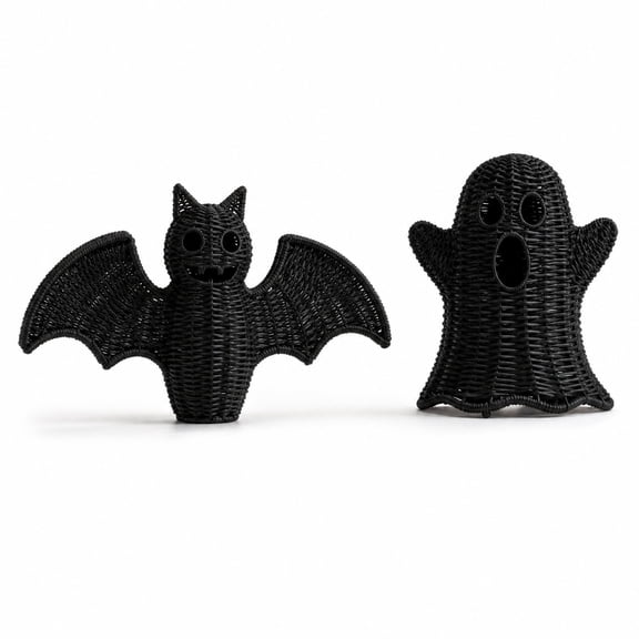 Black Woven Rattan Ghost Halloween Decor Tabletop Statue Halloween Seasonal Decoration for Home Living Room Mantel Party Display 12 Inch Indoor Holiday