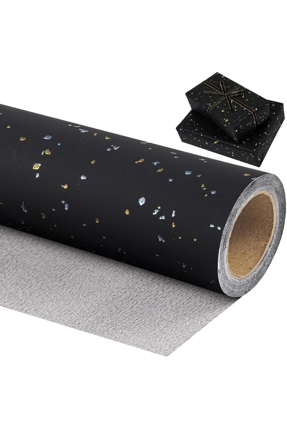 Black Wrapping Paper Roll - 17 Inch x 16.5 Feet - Black Gold Design with Silky Touch Perfect for Birthday, Wedding, Baby Shower, Holiday