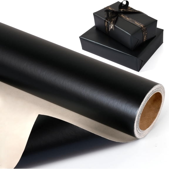 Black Wrapping Paper Roll, Solid Color Matte Metallic Gift Wrap - for Birthday Christmas Father's Day Halloween Graduation,17 Inches x 32.8 Feet