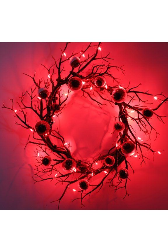Black Wreath Artificial Eyeball Garland 30 LED Red Lights Battery Operated Glitter Sparkling Wreath 18 Inch Halloween Wreath Indoor Outdoor Decorations